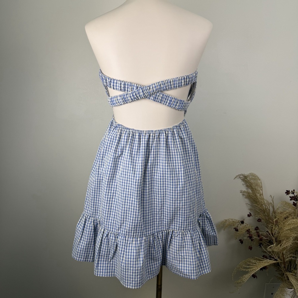 NWT Creamon Betha Size M Strapless Blue & White Gingham Romper Dress - Picture 4 of 13